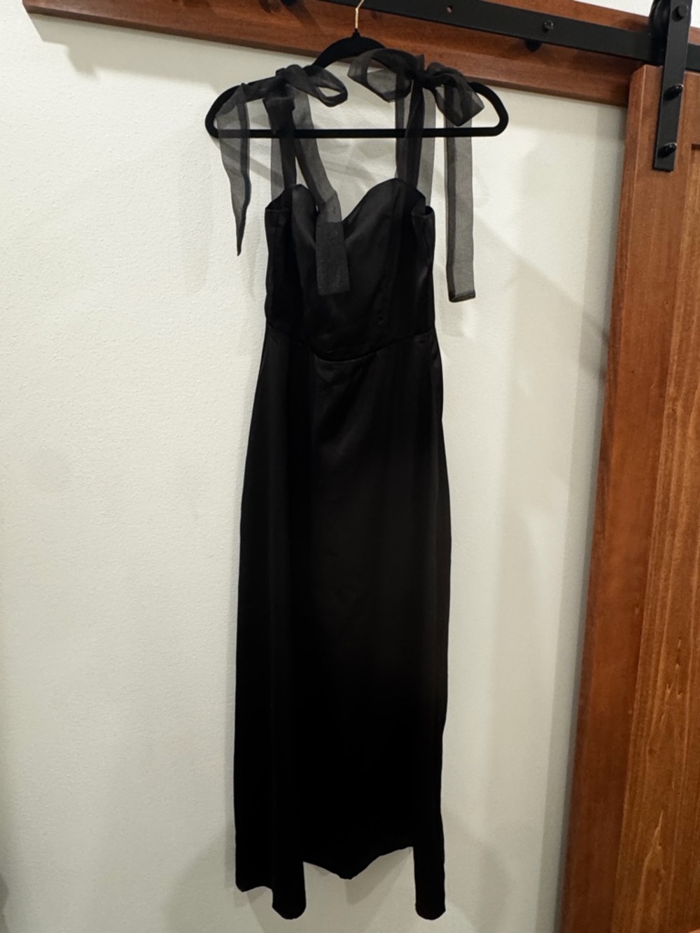 RIHOAS Black Maxi Dress with Sheer Tie Straps